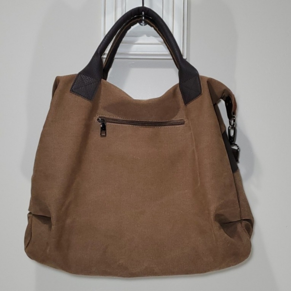 Messenger Slouch Canvas  Crossbody Handbag Schoo Carry All Ultra-spacious Brown - Picture 2 of 3